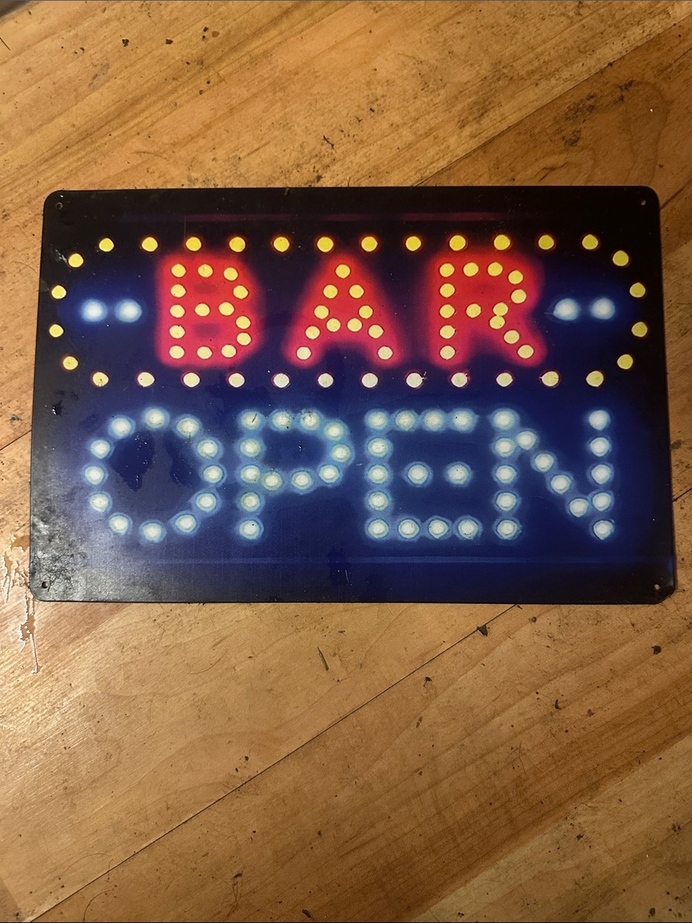Blue 'BAR OPEN' Retro Metal Sign - Red & White Lettering